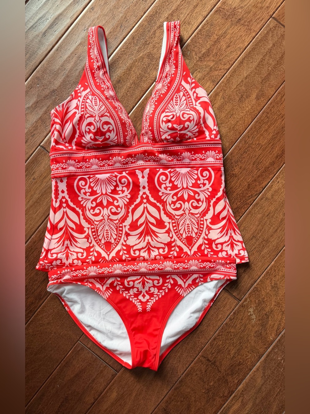 Boden Porto Swimsuit 2-Piece Set Red Ornamental Garden US 14
